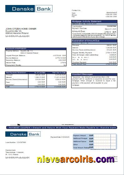 Finland Danske bank mortgage statement